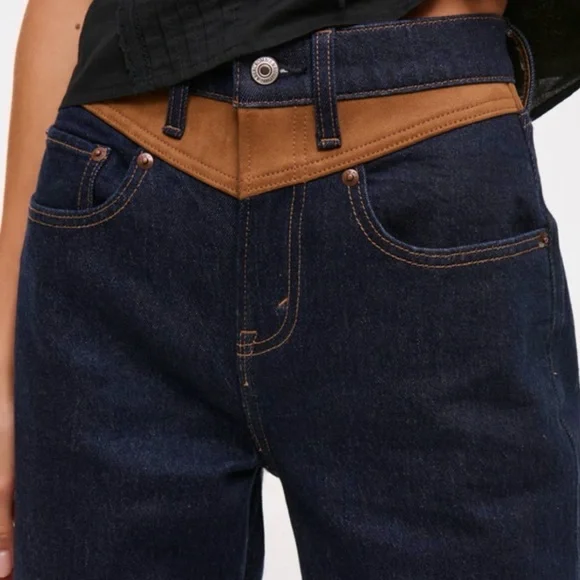 Abercrombie High Rise 90s Relaxed Vegan Suede Yoke Jeans – Size 27 Regular - Picture 3 of 4